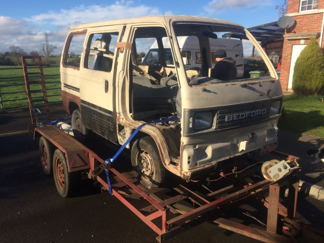 Bedford Rascal window van on trailer G304FSW